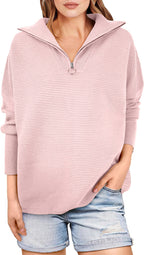 Quarter Zip Oversized Rib Knit Cozy Pullover Sweaters Top(50% OFF!!!)