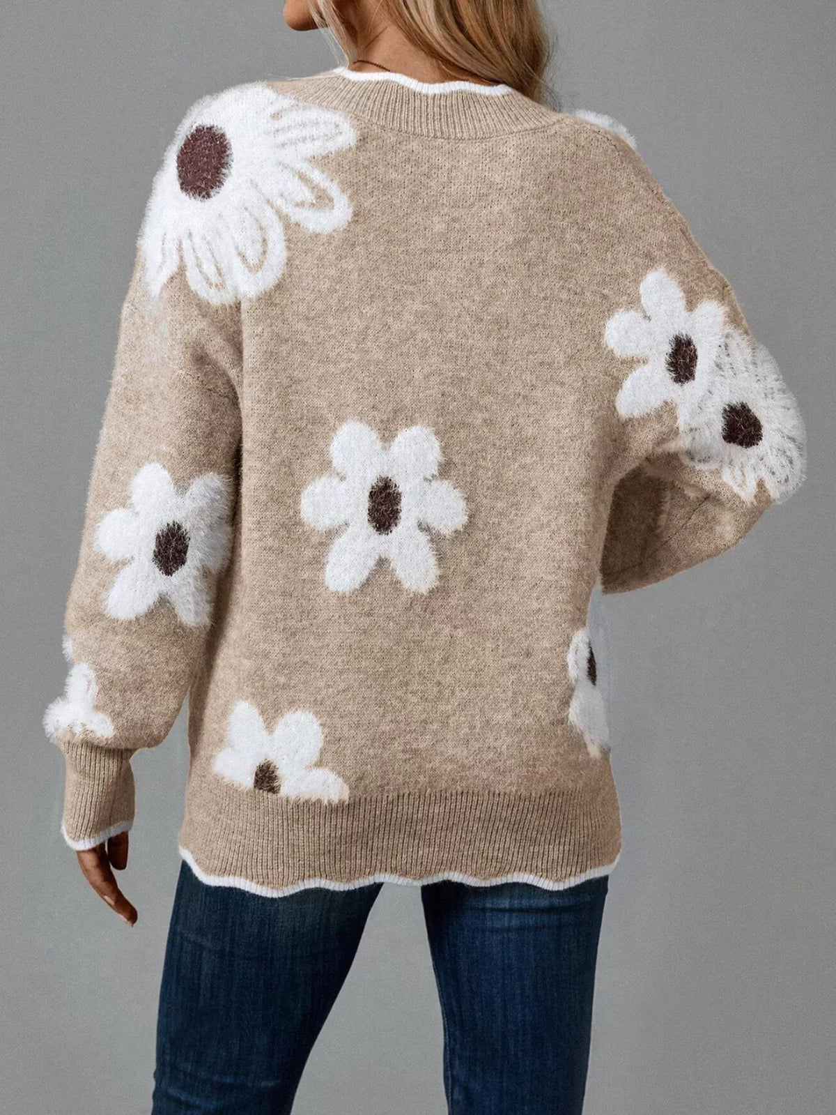 Women’s Floral V-Neck Long Sleeve Sweater