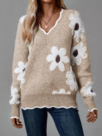 Women’s Floral V-Neck Long Sleeve Sweater