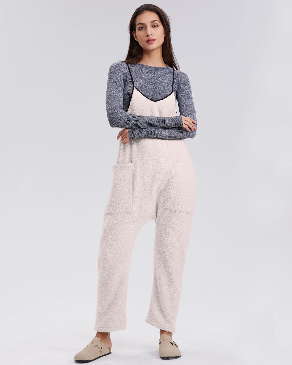 ✨Womens Fleece Overalls Loose Fit Adjustable Strap Jumpsuits Warm Fashion Work Outfits
