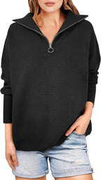 Quarter Zip Oversized Rib Knit Cozy Pullover Sweaters Top(50% OFF!!!)