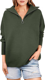 Quarter Zip Oversized Rib Knit Cozy Pullover Sweaters Top(50% OFF!!!)