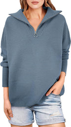 Quarter Zip Oversized Rib Knit Cozy Pullover Sweaters Top(50% OFF!!!)
