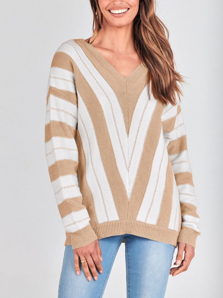 Autumn Striped Color Block Knitted Sweater (BUY 2 10% OFF)